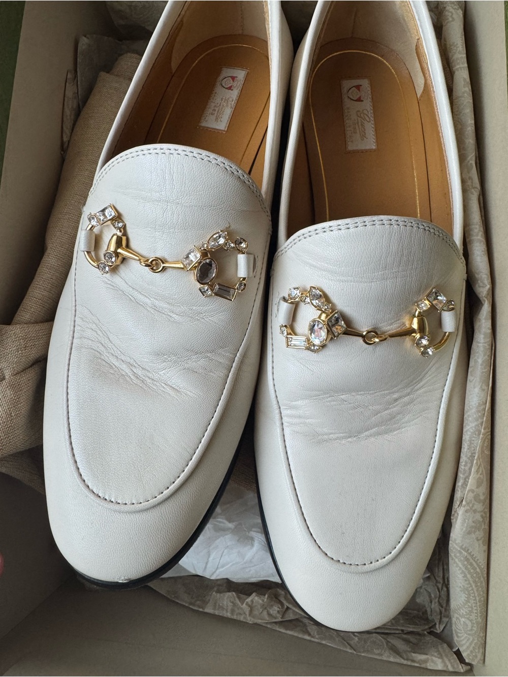 GUCCI Malaga Crystal Horsebit Womens Jordaan Loafers Mystic White (38) - Picture 7 of 13